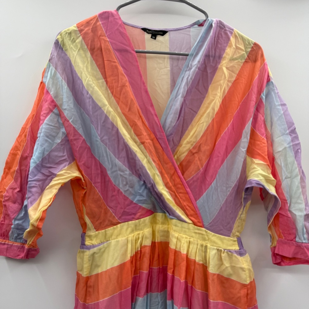 RTR Tara Jarmon Rainbow Colorful Stripey‎ 3/4 Sleeve Midi Dress Sz 38 / US 6 - Picture 3 of 13